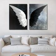 Set of Two Black and White Angel Wings Canvas Wall Art Prints for Living Room Bedroom Office