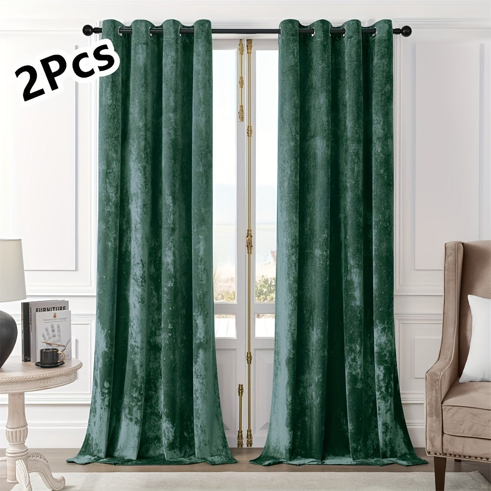 Pair of 2 Crushed Velvet Curtains with Heat and Sound Insulation for Living Room Bedroom Office