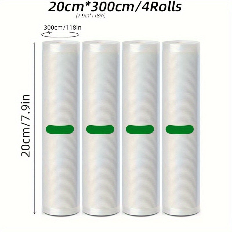 Vacuum Sealer Rolls 4 Pack 3m Textured BPA-Free for Meat Veggie Fruit Storage
