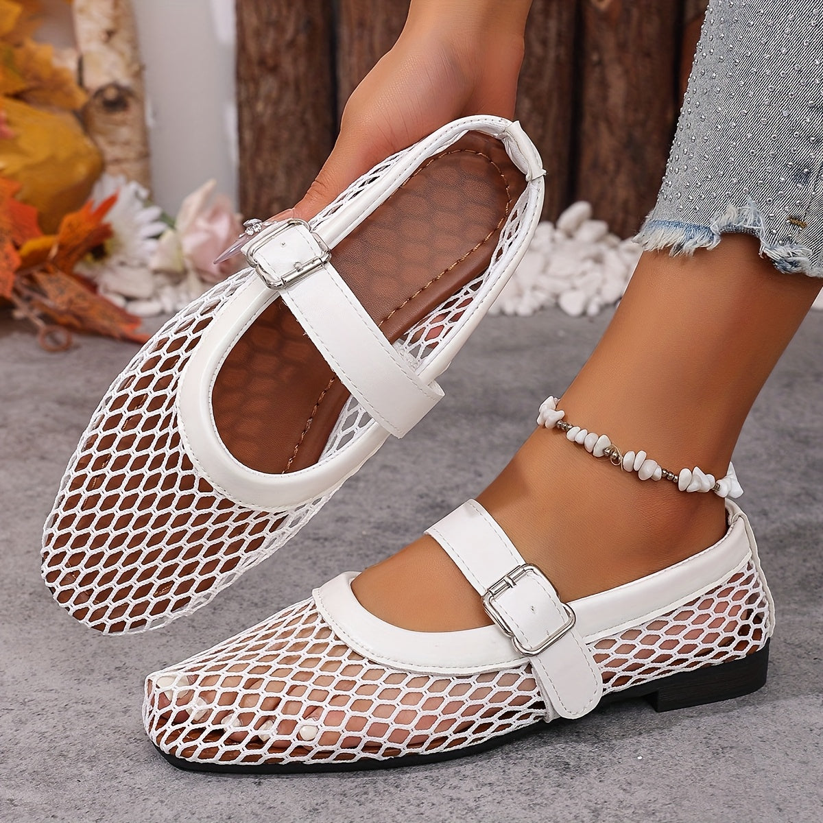 Women's Geometric Mesh Sandals Breathable Fabric Ankle Strap Casual Formal