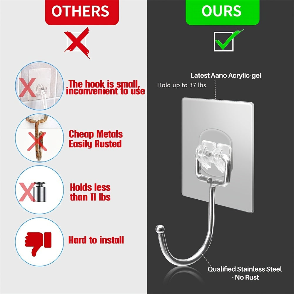 10pcs Heavy Duty Waterproof Adhesive Hooks for Hanging Large Items