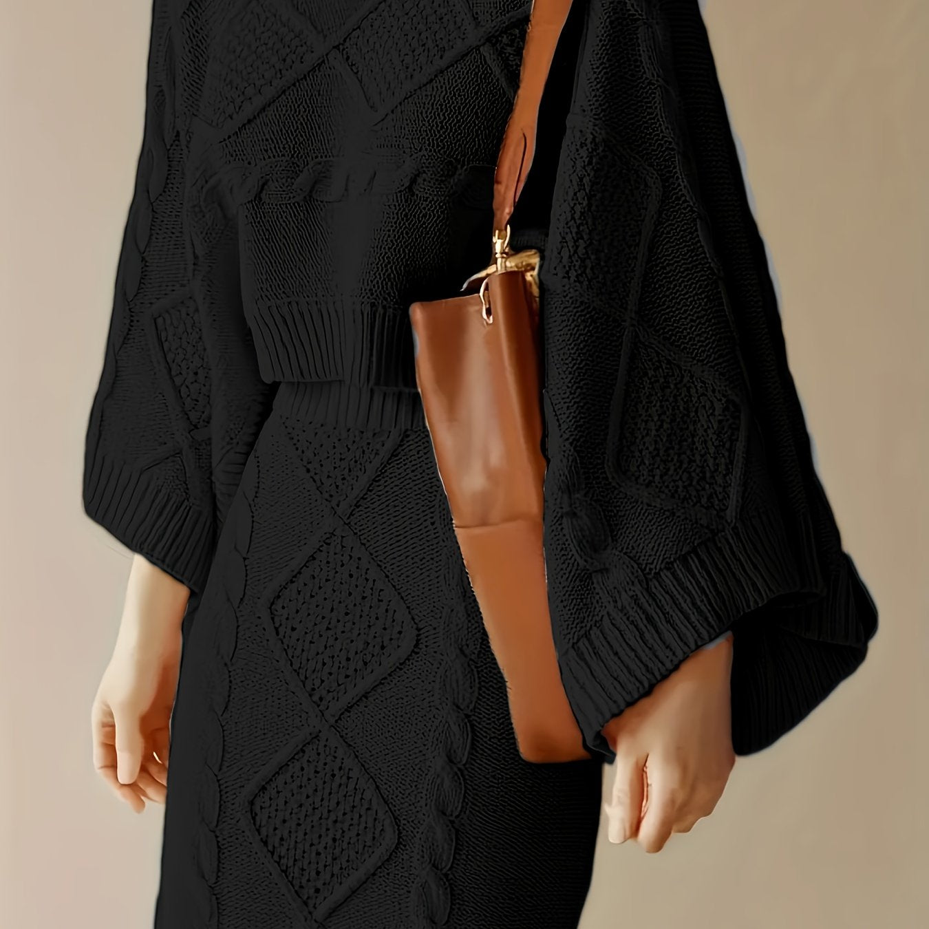 Plus Size Casual Sweater Skirt Two-Piece Set Black Large