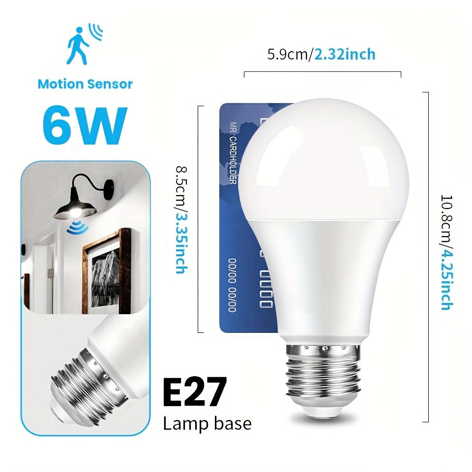 3-Pack 6W E27 LED Light Bulbs with Motion Sensor Indoor Home Lighting Warm White Cold White