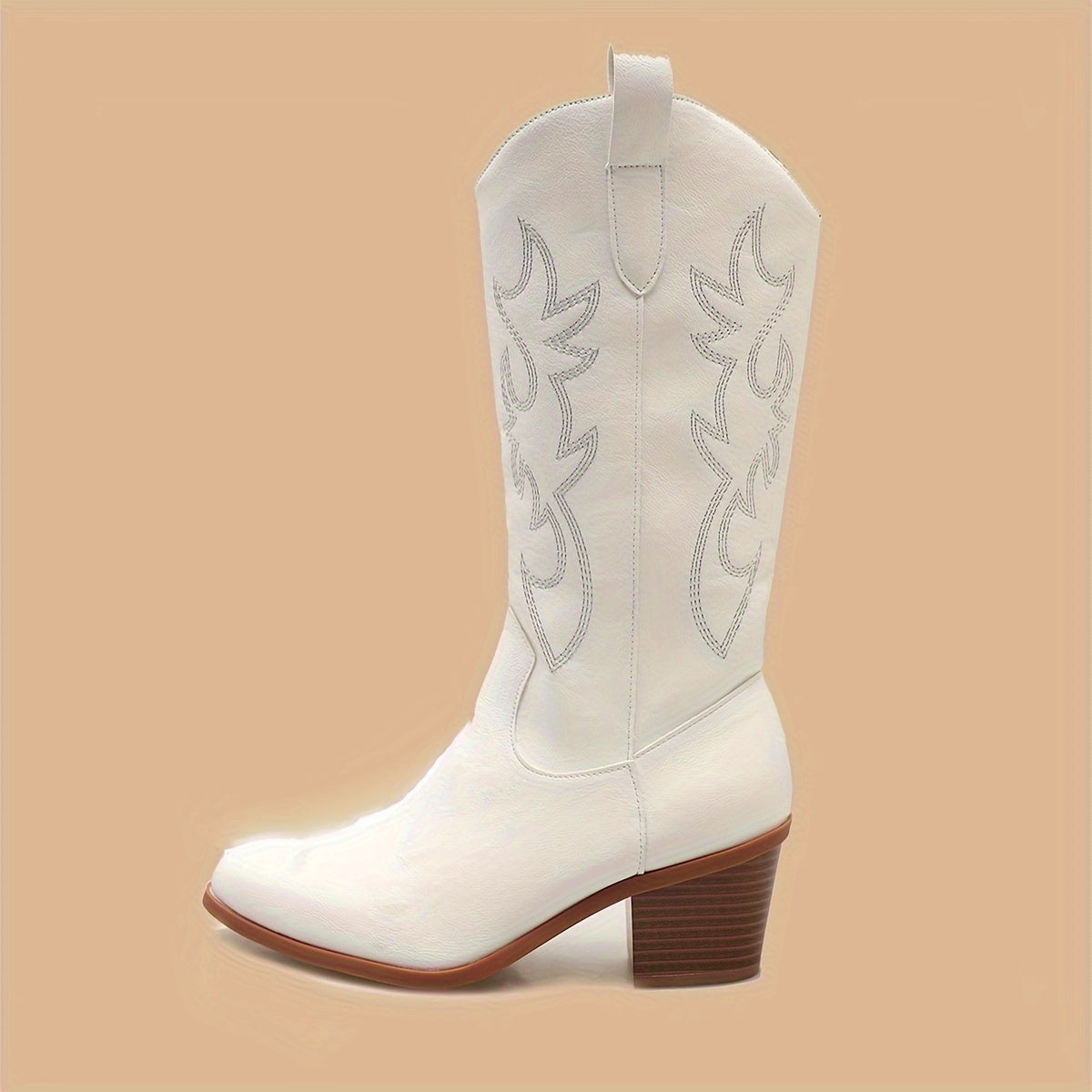 Women's Western Cowboy Boots with V-Cut Embroidery Wide Calf