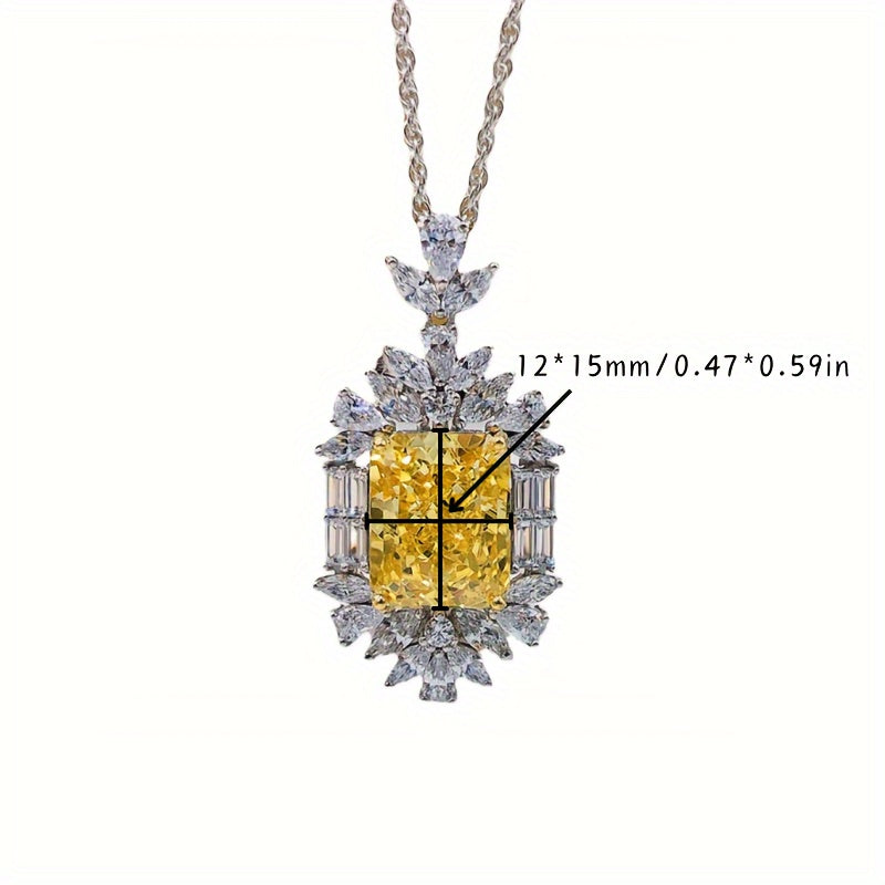 Sterling Silver Pendant Necklace with Yellow Synthetic Gemstone and Cubic Zirconia