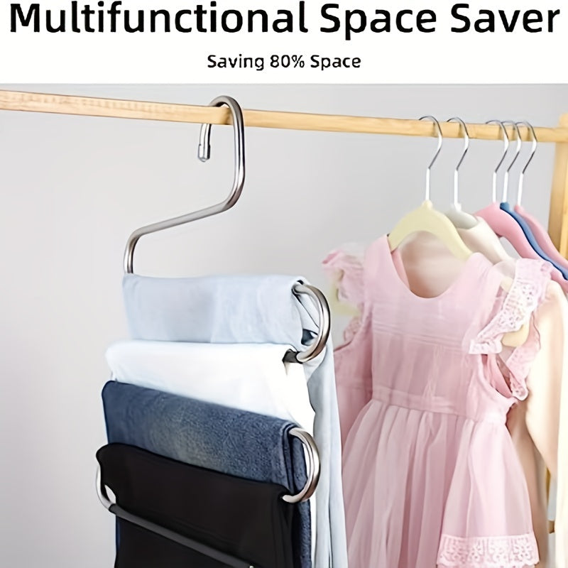 Set of 1/2/4 Pants Storage Hangers Space-Saving 5-Tier S-Shaped Closet Organizers