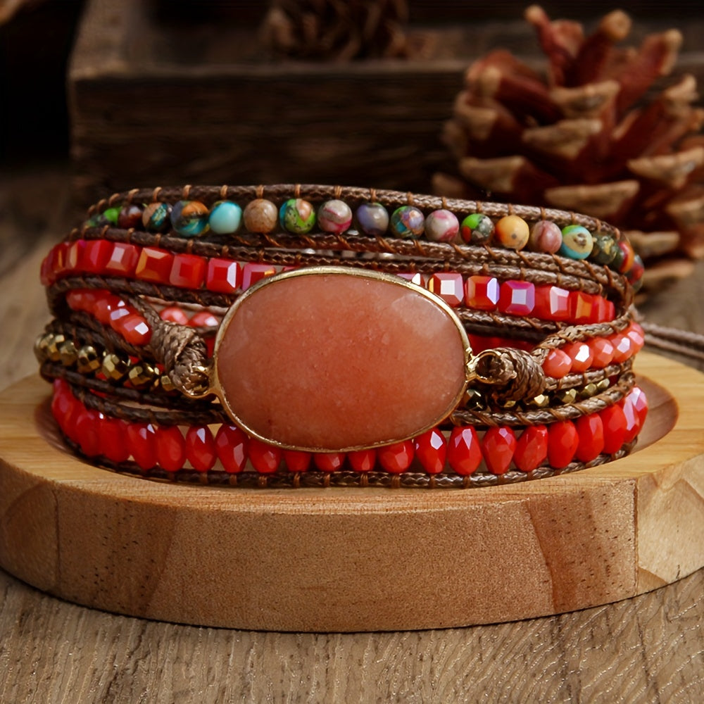 Multi-Layered Natural Stone Wrap Bracelet for Women with Colorful Beads