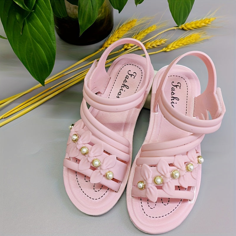 Girls' Summer Sandals Toddler to Kids Breathable Lightweight Beach Shoes with Hook and Loop Closure