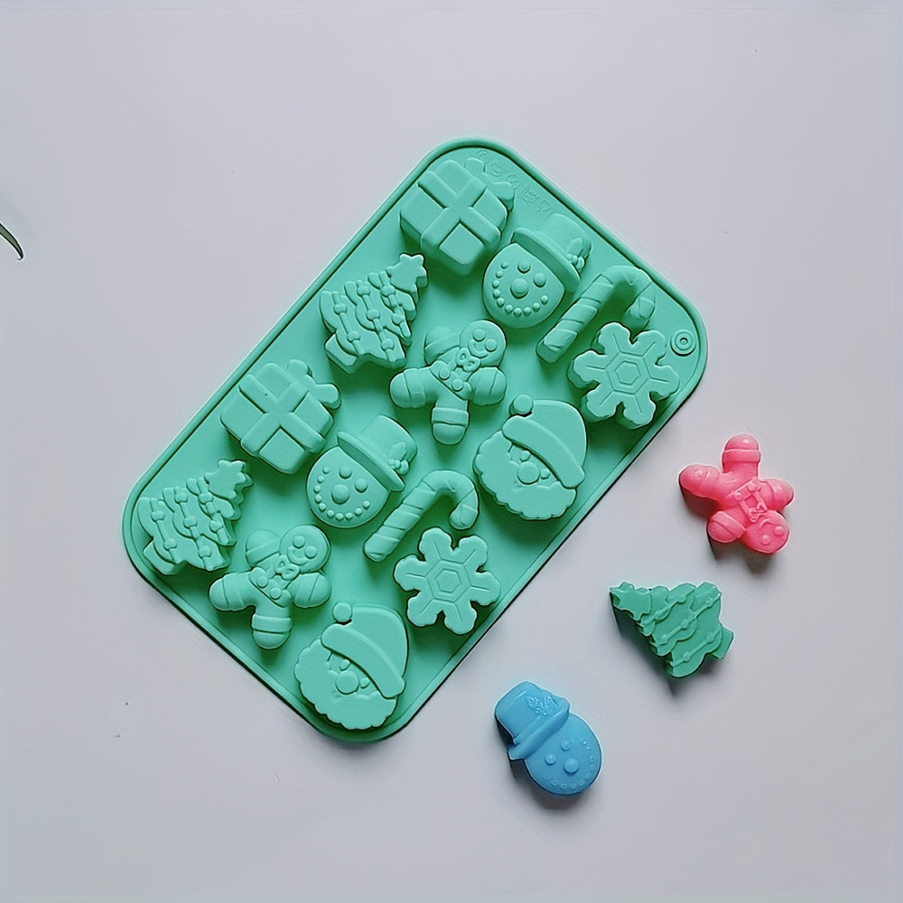 Silicone Christmas Mold 14 Cavities Snowflake Santa Tree for Ice Candy Chocolate