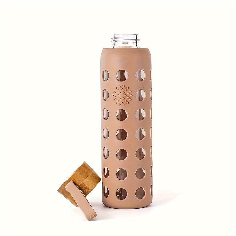 Glass Water Bottle with Silicone Sleeve and Strap Dishwasher Safe