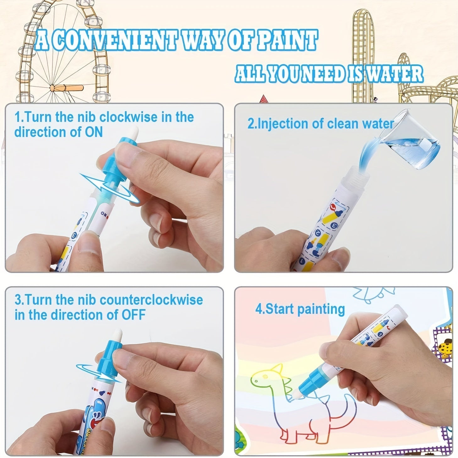 Large Reusable Water Drawing Mat for Kids and Families, Vibrant Doodle Surface, 3+ Age