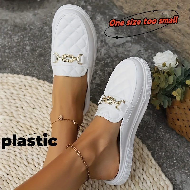 Women's Quilted Pattern Sandals With Chain Decor Platform Slip Ons