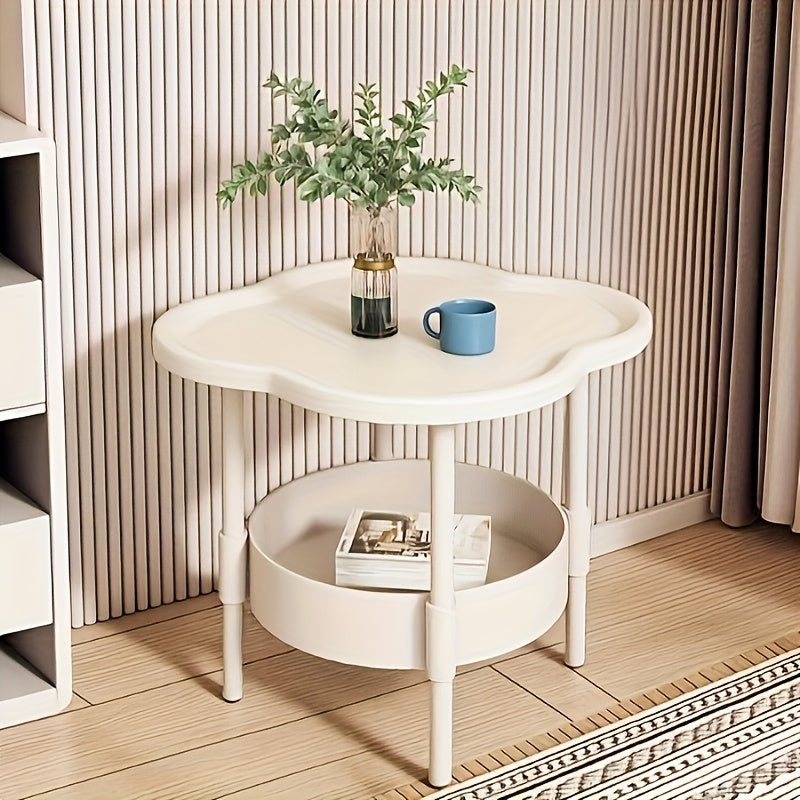 Modern Minimalist White Plastic Round Coffee Table with 2-Tier Storage