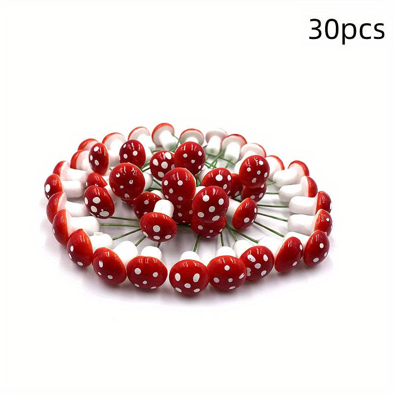 Red Faux Mushroom Flowers for Cake Decor Halloween Christmas Wreaths Crafts