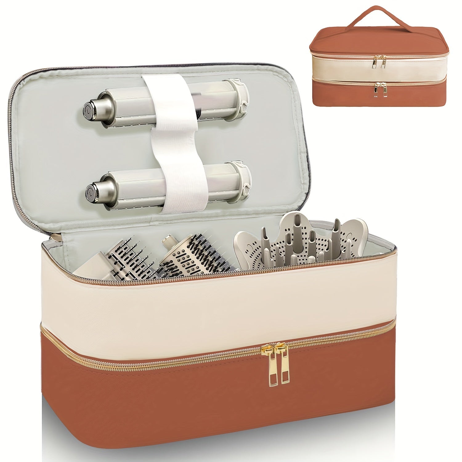 Estuche de secador de pelo de viaje unisex con bolsa organizadora a prueba de agua, resistente a arañazos y de doble capa en blanco, negro y azul