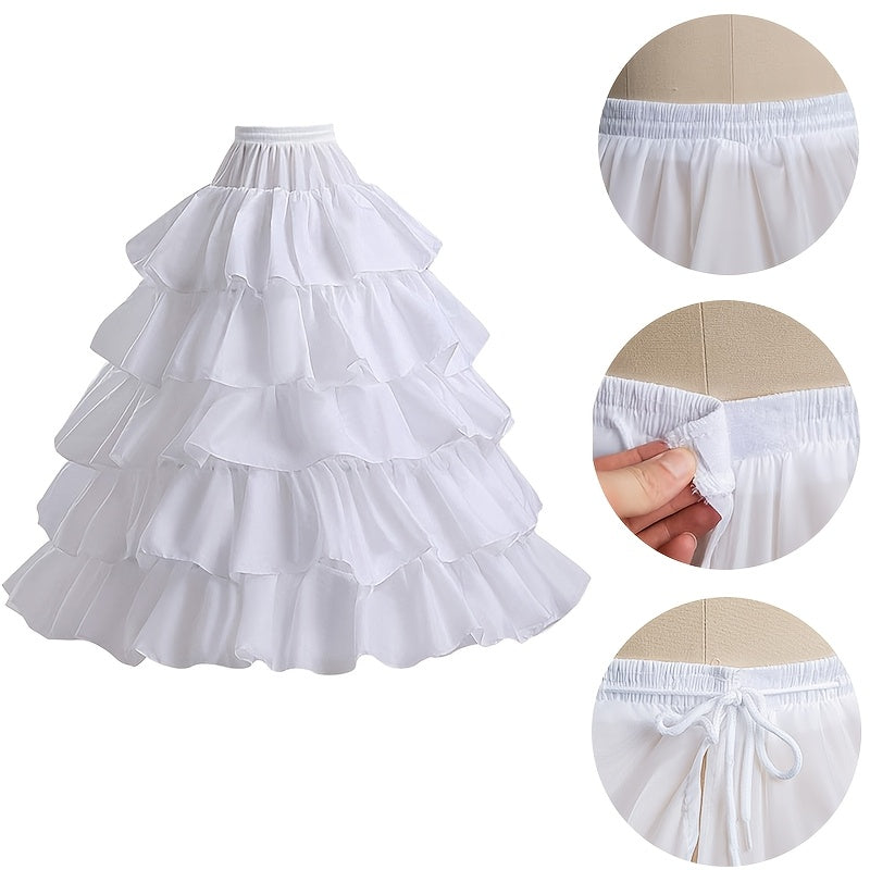White Ruffled Petticoat for Women with Built-in Support for Bridal and Party Dresses