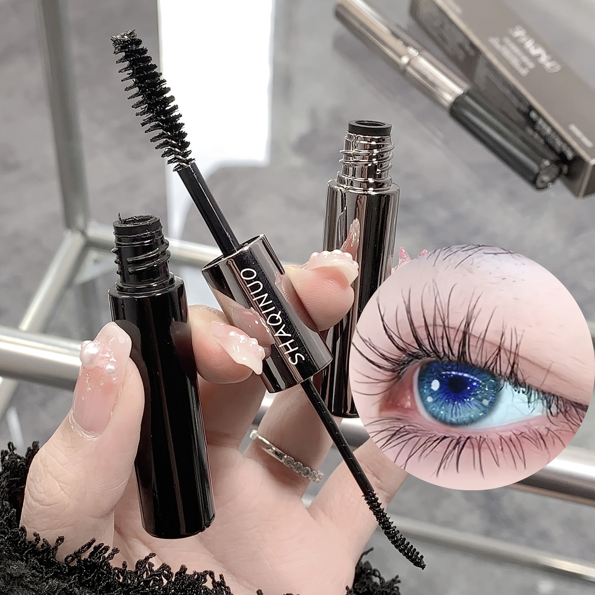 Women Waterproof Double-Head Mascara Volumizing Lengthening Curling Black