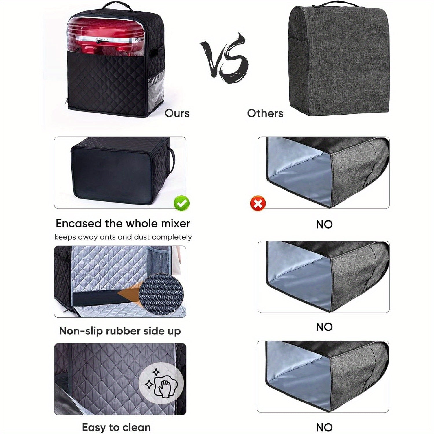 Kitchen Appliance Cover for Stand Mixer 4.5-8 Quart Quilted Nylon Dust Protector