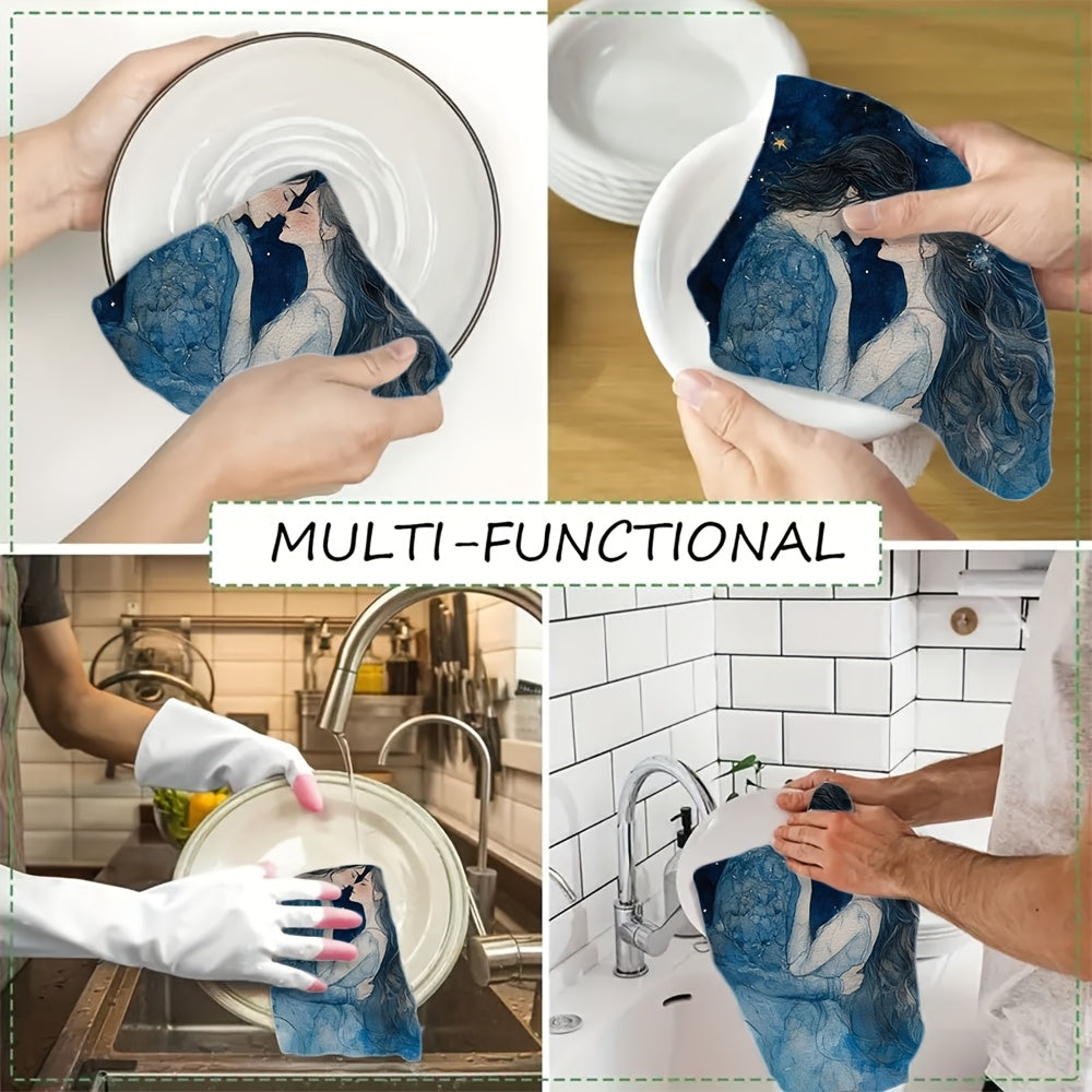 2 ta Ultra Plush Oshxona Sochiq to'plami - "Yulduzli Tungi Sevgi Hikoyasi" Akvarel Bosma, Juda Qabul Qiluvchi va Oson Tozalanuvchi Idish Qo'l Sochiqlari, 40.64x60.96 sm, Bayram Dekoratsiyasi Uchun Mukammal, Idish Sochiqlari