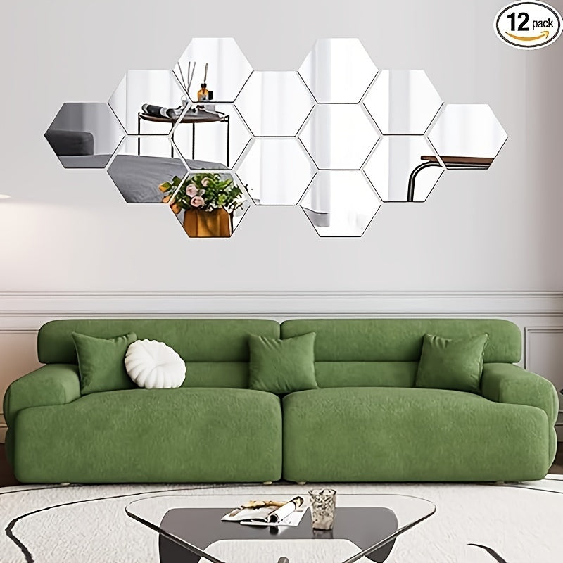 Hexagonal Mirror Wall Stickers Self-Adhesive Acrylic Tiles for Living Room Bedroom Decor
