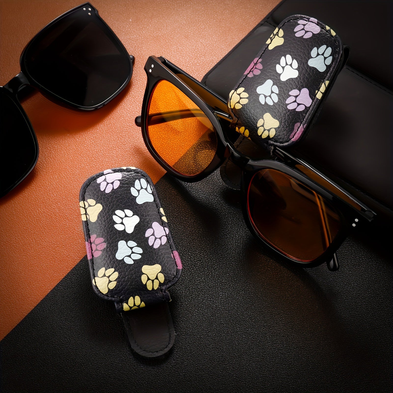 Unisex Faux Leather Magnetic Sunglasses Holder for Car Sun Visor