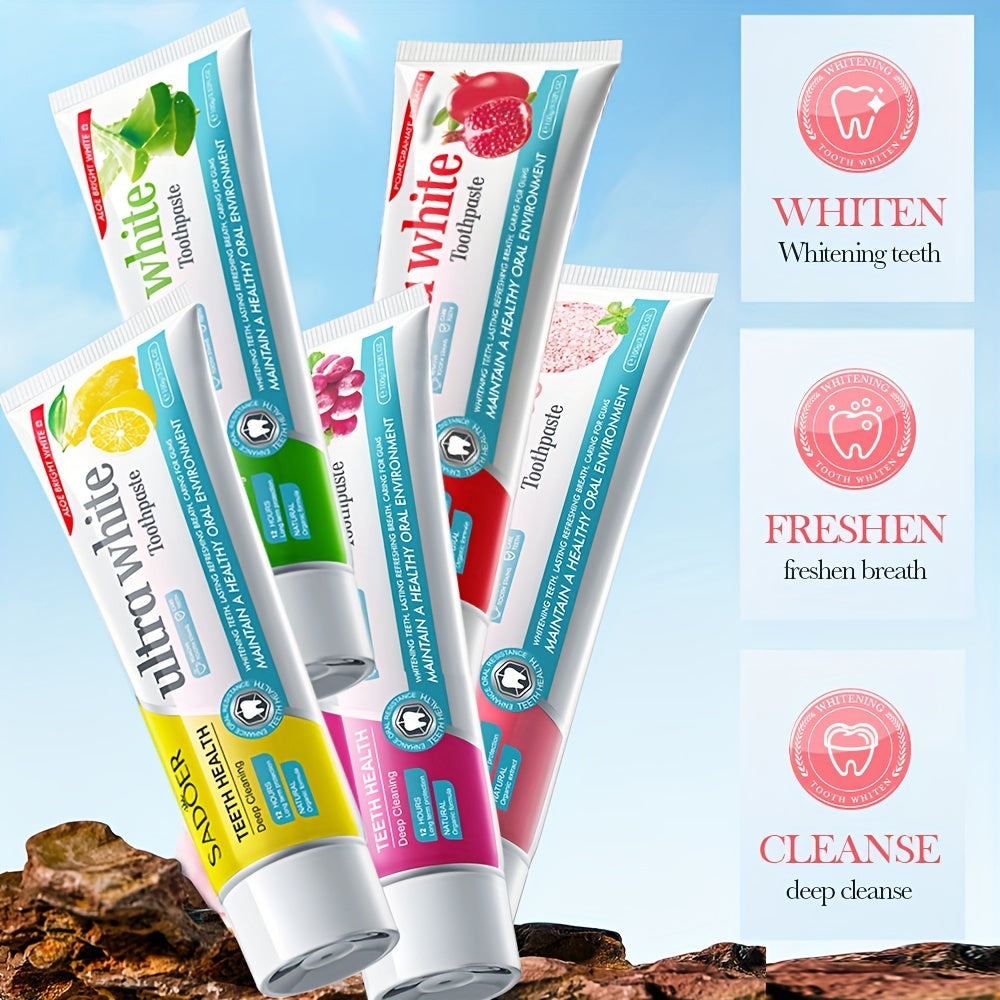 Ultra Whitening Toothpaste with Lemon Grape Rose Salt Pomegranate 100g Deep Clean Bright Smile Sensitive