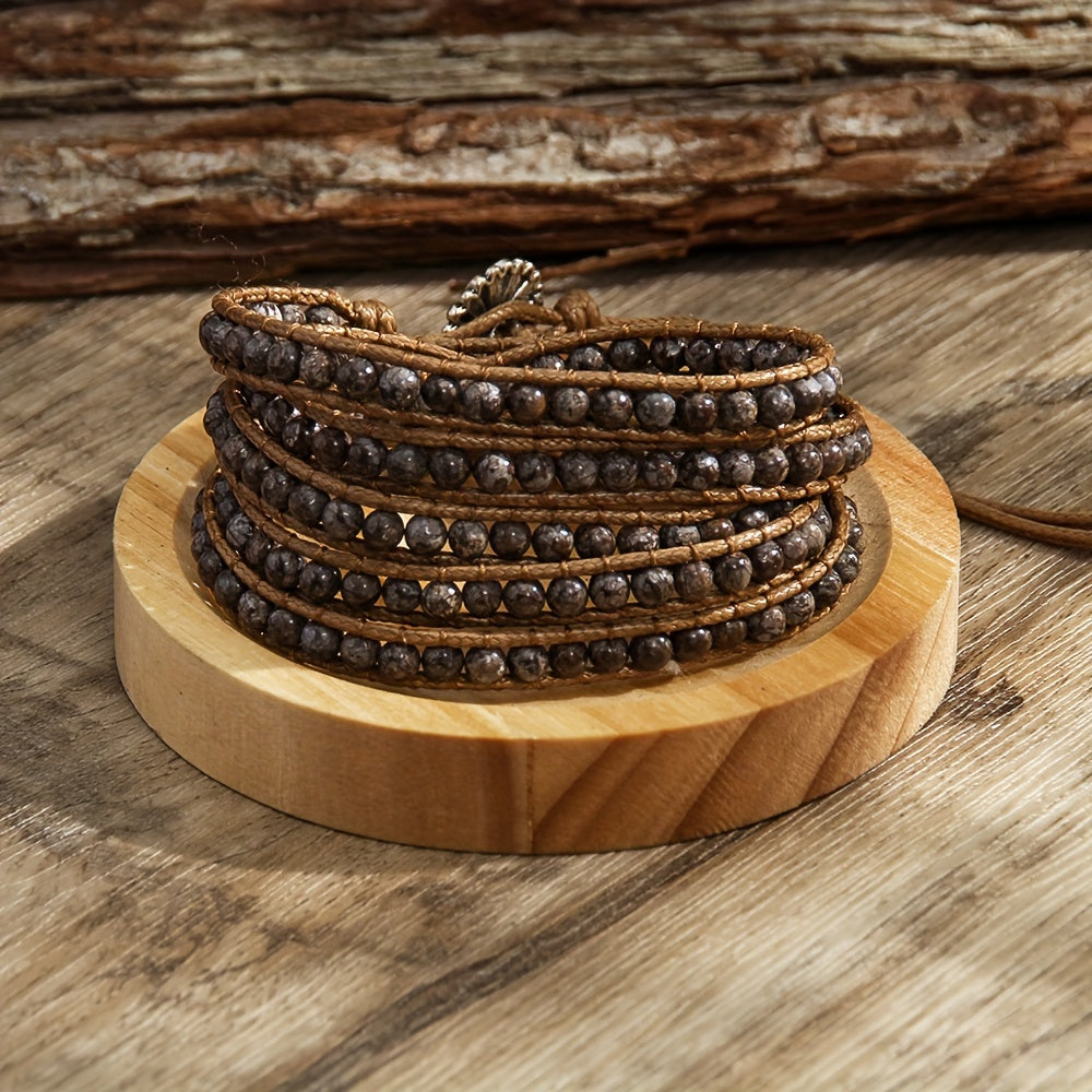 Women's Bohemian Style Waxed Cord Braid Adjustable 5 Rows Wrap Bracelet
