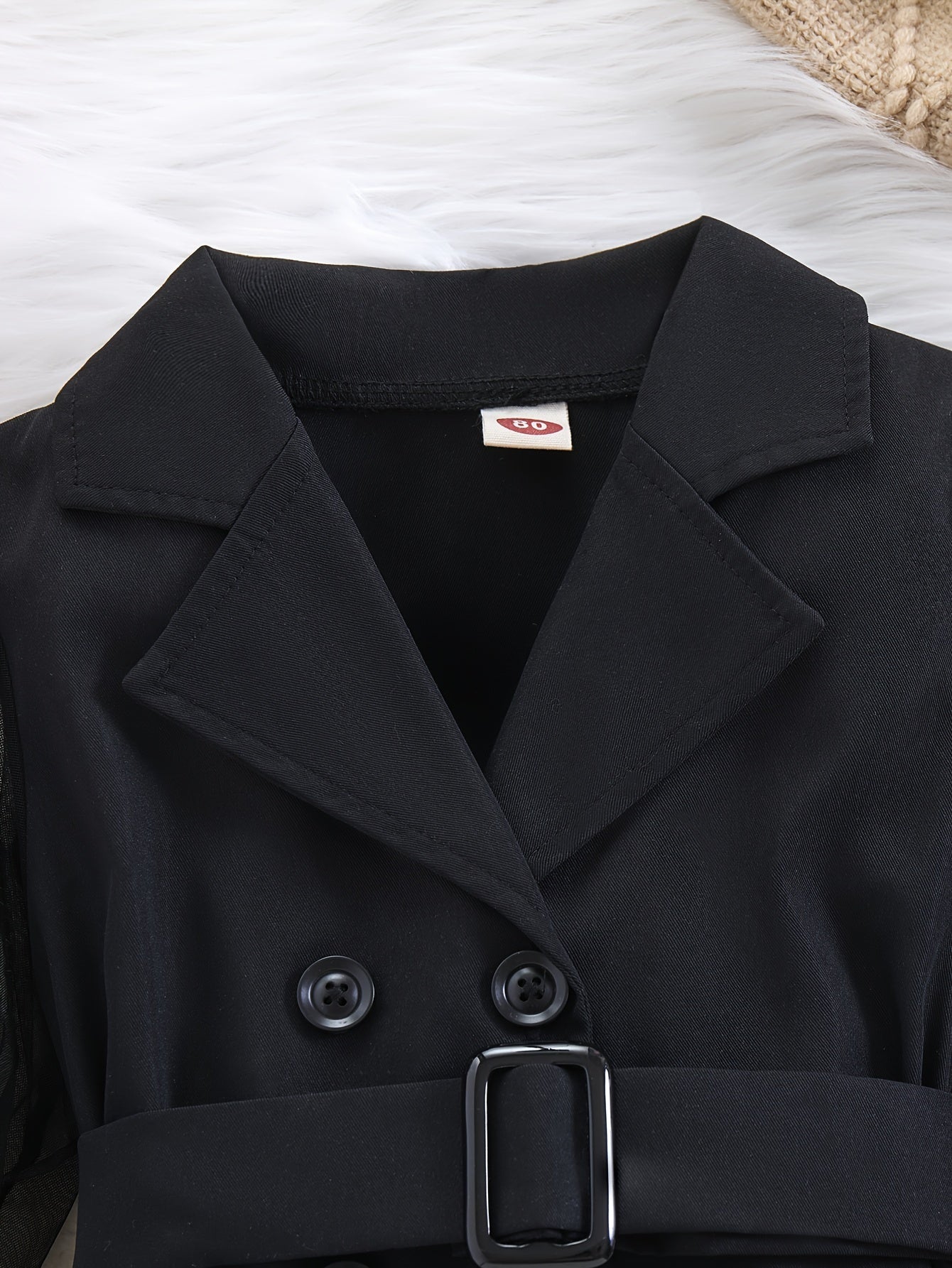 Vestido de malla para niñas pequeñas con cinturón, manga larga, casual, para vacaciones y fiestas