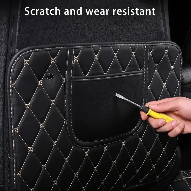 Universal PU Leather Car Seat Back Protector with Side Storage Pocket
