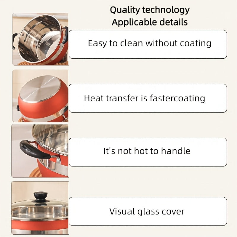 Qizil zanglamas po'latdan yasalgan 13 dona idish-to'plam - Barcha plitalar uchun yopishqoq va issiqqa chidamli idishlar - Qovurish panasi, sosli idish va katta idish bilan to'liq - Sizning oshxonangizga zarur, mustahkam va ko'p funksiyali qo'shimcha