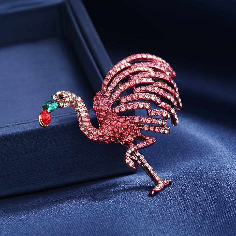 Vintage uslubidagi Flamingo Rhinestone Brooch Pin - Palto va ko'ylaklar uchun nozik qotishma va kristall yeng aksessuari