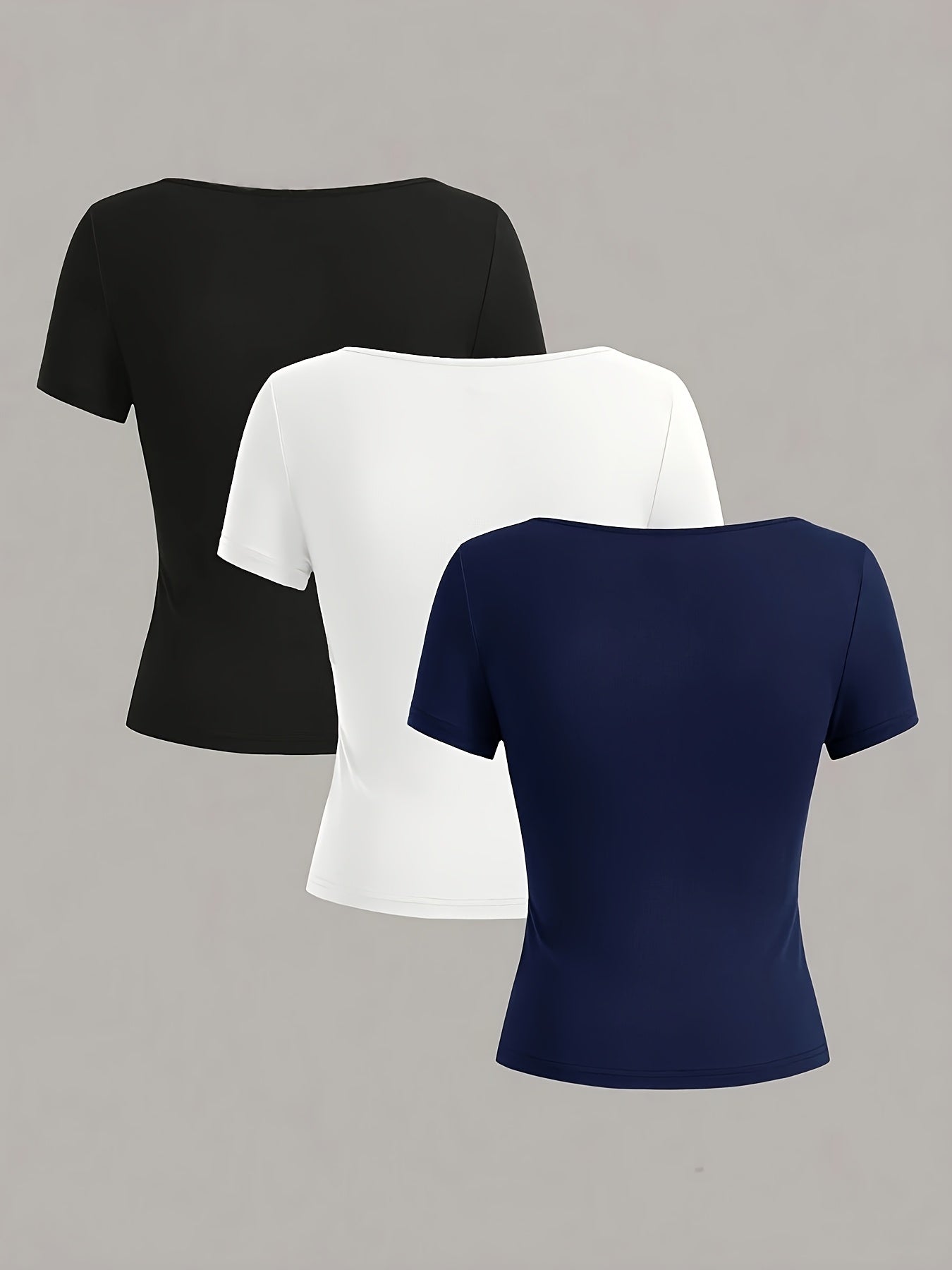 Set of 3 Solid Color Women's T-Shirts for Casual Summer Wear