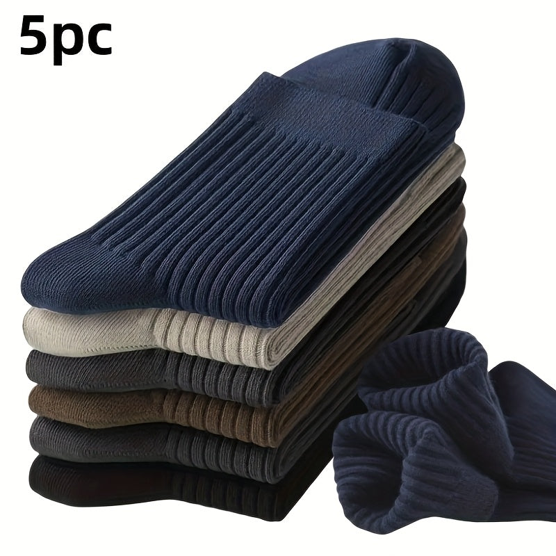 Men's Minimalist Solid Color Socks Set of 5 Mid-Calf Comfortable for Business and Casual Wear
