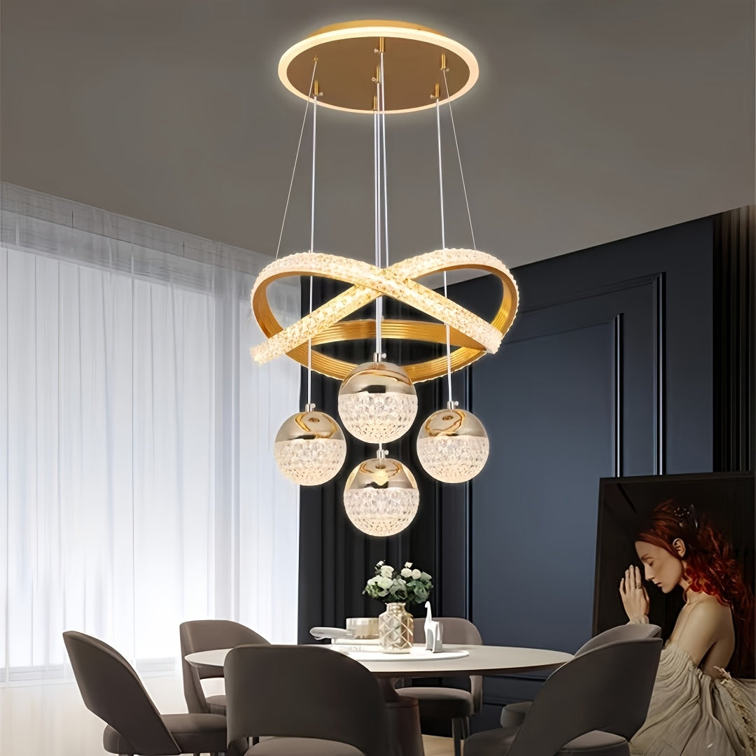 Modern LED Ceiling Light with 4 Acrylic Ball Pendants Dimmable Easy Install
