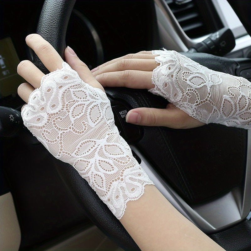 Geometric Lace Half Finger Wrist Sleeves with Thumb Hole for Summer Sunscreen Protection