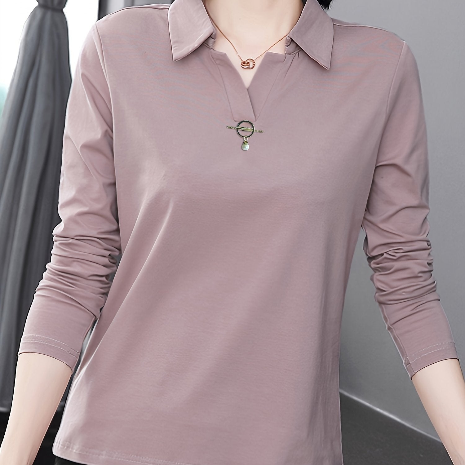 Повседневная рубашка с длинным рукавом и воротником однотонного цвета для весны и осени, женская одежда.