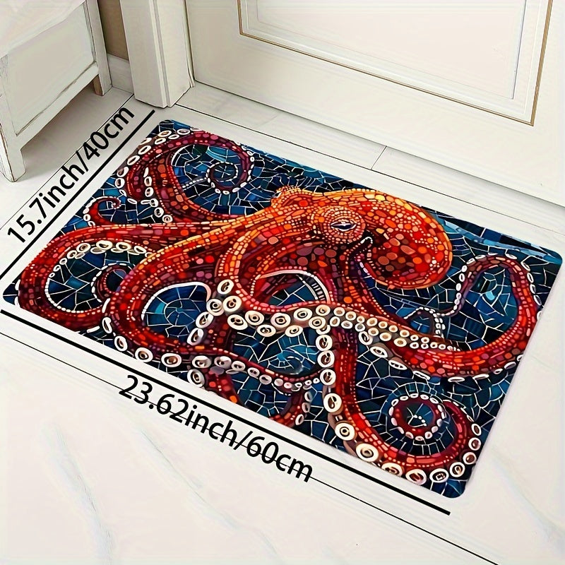 Deep Sea Octopus Art Rug Soft Microfiber Floor Mat with Foam Cushion Non-slip Entryway Decor