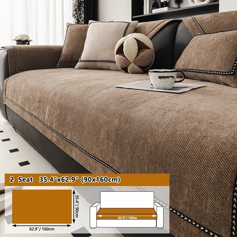 Chenille Sofa Cover with Lace Trim Non-Slip All-Season Furniture Protector Machine Washable