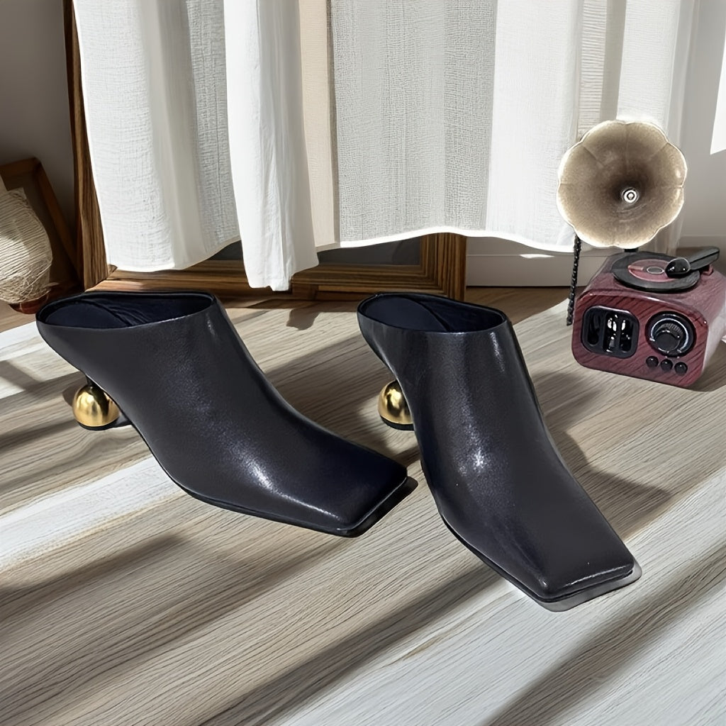 Women's Faux Cover Ankle Boots with Square Toe and Unique Heel