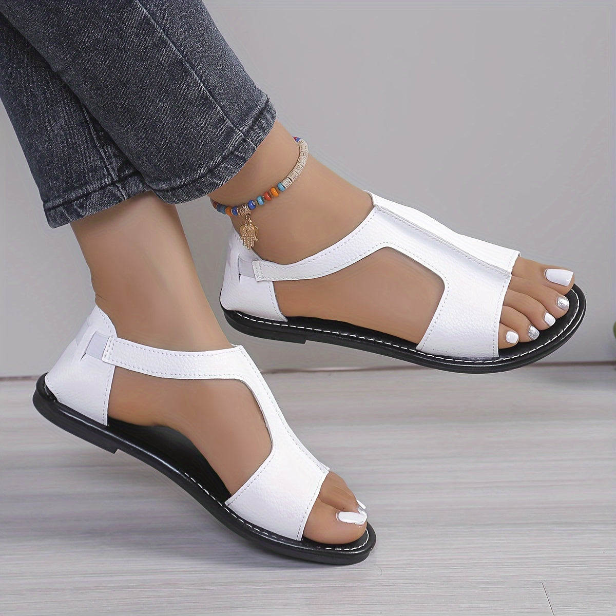 Women's Flat Sandals Solid Color Open Toe Slip-On Summer Lightweight Casual