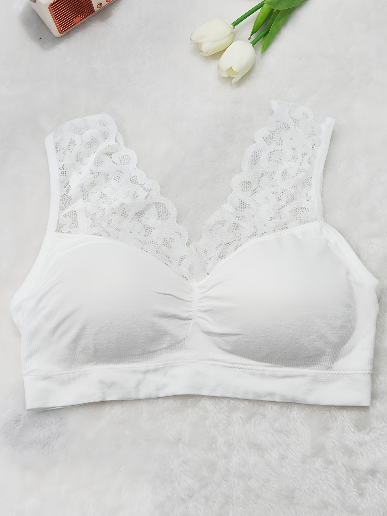 Женский спортивный бюстгальтер из высокоэластичного кружева без проводов, поддержка, белый