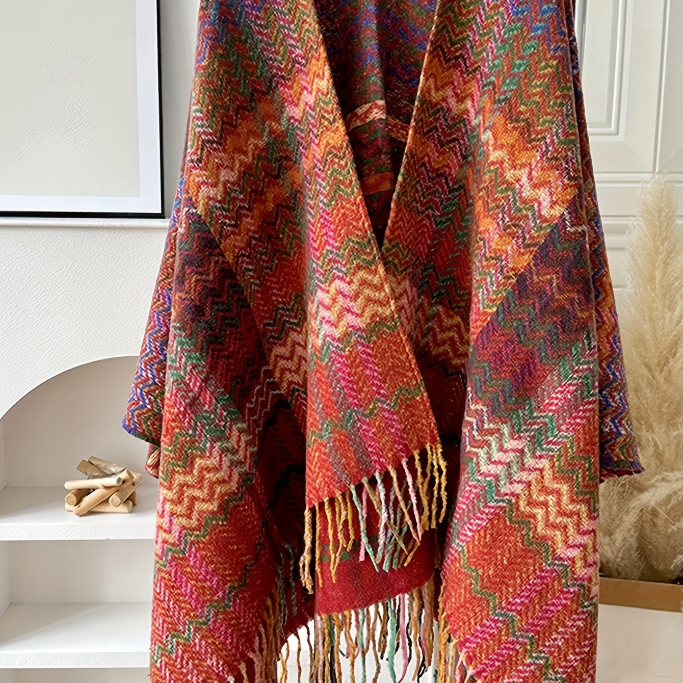 ayollar uchun vintage tekislangan plaid capi tassel kardigan shamol o'tkazmaydigan o'rta uzunlikdagi kurtka