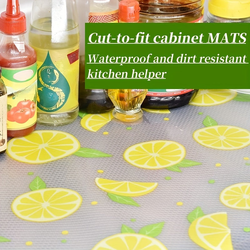 Vinyl Kitchen Cabinet Liner with Lemon Pattern Moisture Waterproof Dustproof Non-Slip Multi-Purpose Shelf Drawer Fridge Mat