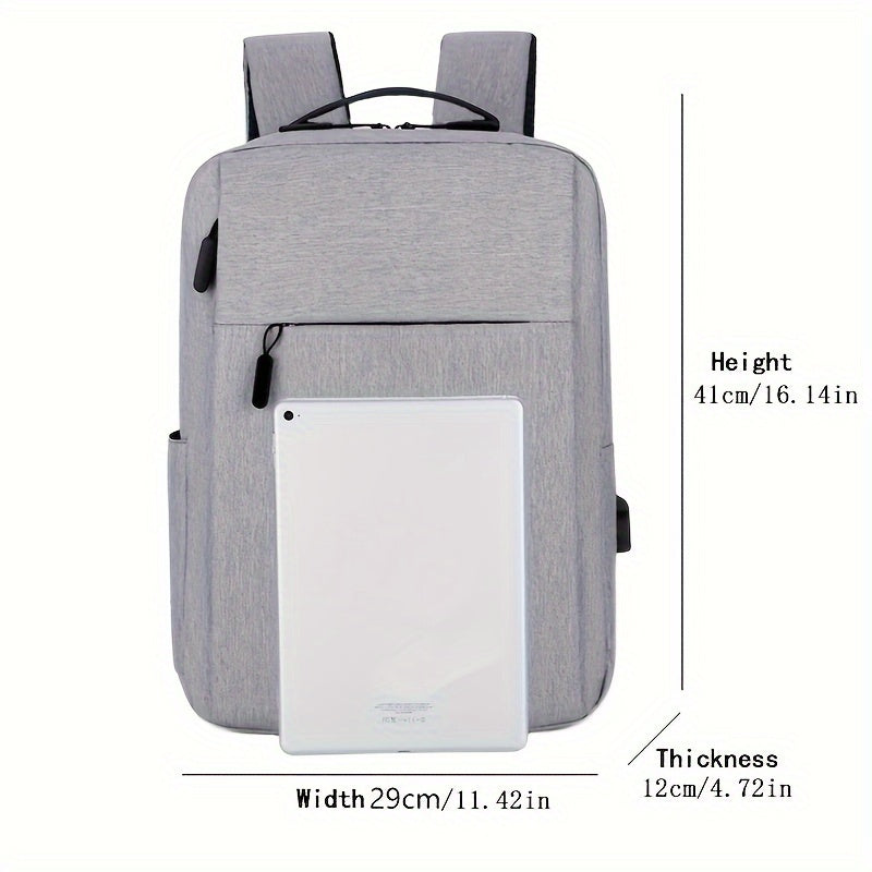 Grey Fabric Laptop Backpack with Zipper Closure and Adjustable Strap for School and Outdoor Use