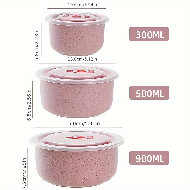 Set of Three Microwave Safe Food Storage Bowls with Lids for Kitchen and Toddler Use