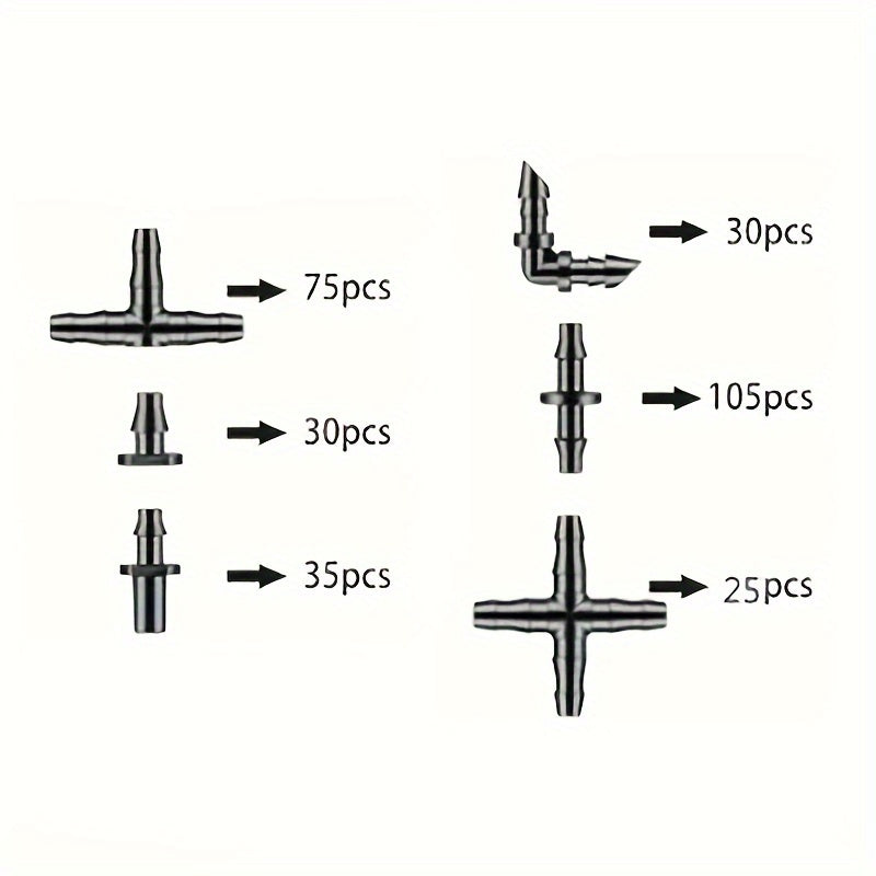 300pcs Drip Irrigation Kit 1/4 Inch Barbed Connectors for Gardens Greenhouses