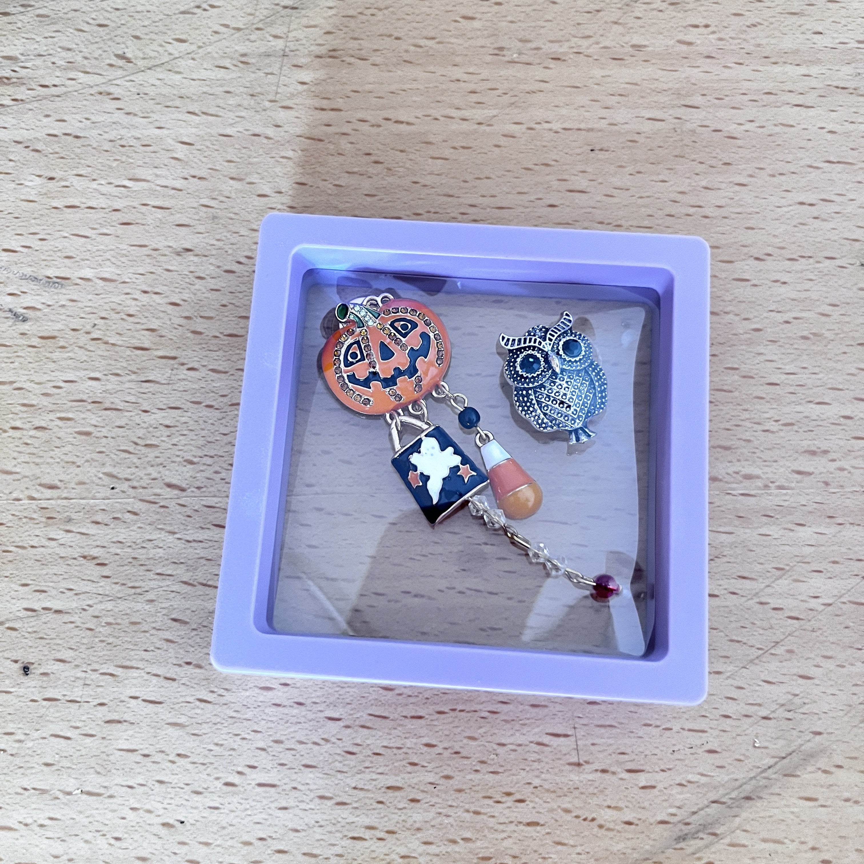 Halloween Owl and Pumpkin Brooch Pin Alloy Quirky Cartoon Accessory for Women and Girls