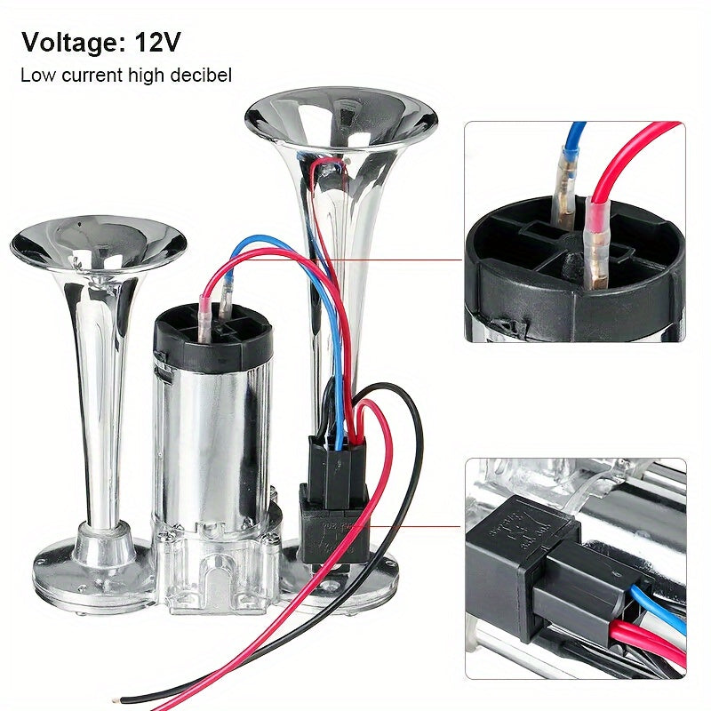 Universal Electric Dual Air Horn Kit for Vehicles, Loud, 12/24V