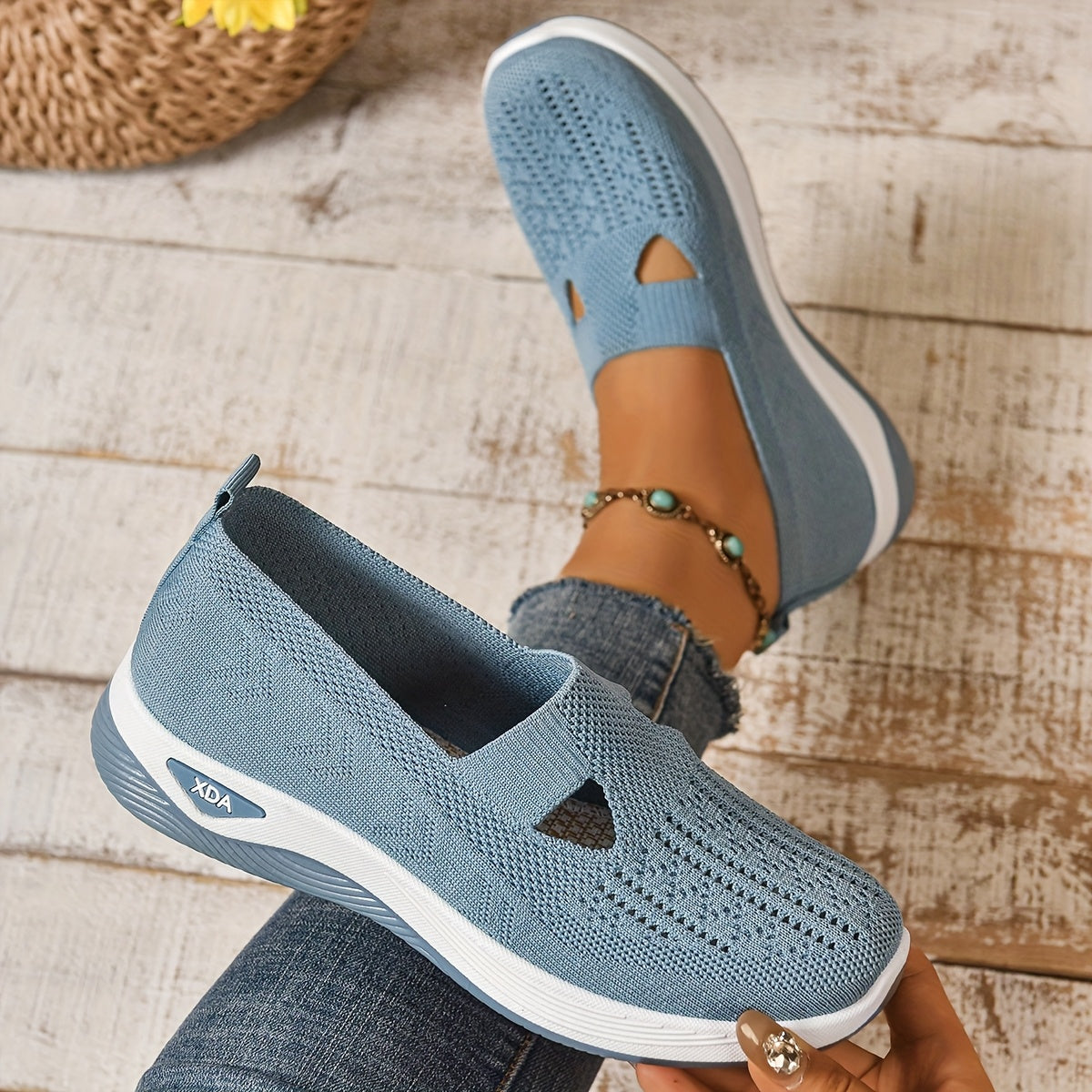 Ayollar uchun slip-on sport poyabzali, engil, nafas oladigan, trikotaj, kundalik kiyimlar uchun, turli ranglarda