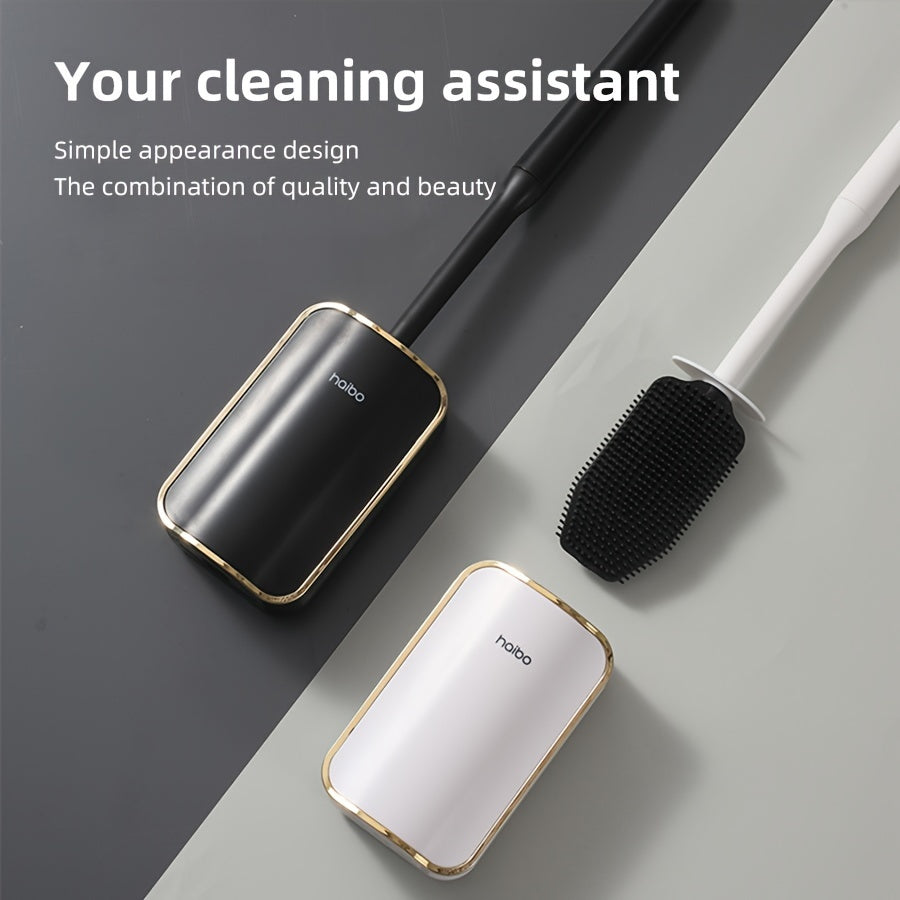 Wall-Mounted Toilet Brush Set with Extended Handle Silicone Bristles Bathroom Cleaning